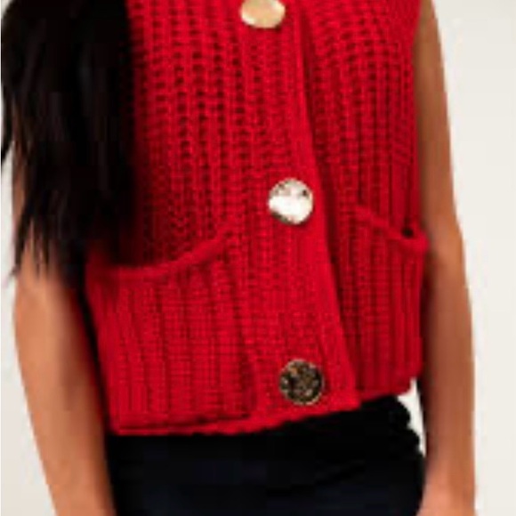 Vibrant Red V-Neck Sweater Vest - Picture 2 of 5